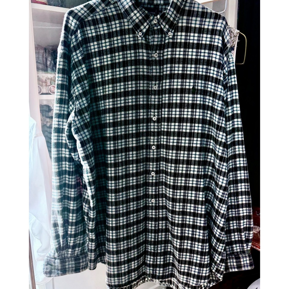 Ralph Lauren Vintage Blake Shirt Mens Black White Blue Plaid Cotton Button M